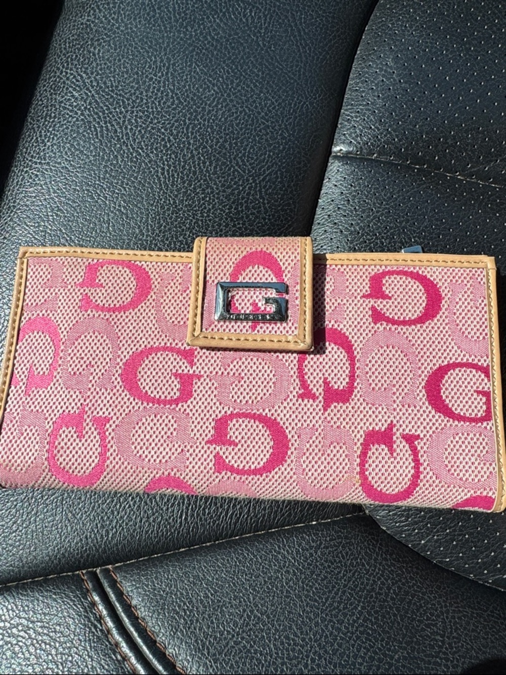 Vintage Guess Y2K Pink Logo Print Continental Wallet